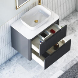 Royal Bathrooms Avenza 800mm Matt Obsidian Black Wall Hung Bathroom Countertop Vanity Unit 2 Drawer With Elva Basin - thumbnail 5