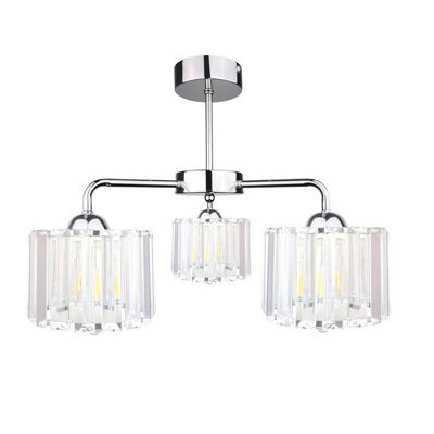 Luminosa Lighting Luminosa Deco Multi Arm Semi Flush Ceiling Light Silver, 40Cm, 3X E27