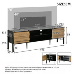 Btm Tv Stand 175 X 39.5 X 53 Cm With 2 Cabinets And Open Storage Natural Wood And Black For Up To 70 Inch Tv - thumbnail 9