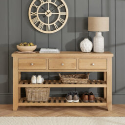 The Furniture Market Cheshire Whitewash Oak Large Console Table With Three Drawers - thumbnail 2
