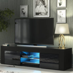 Tv Unit 130Cm Sideboard Cabinet Cupboard Tv Stand Living Room High Gloss Doors - Black