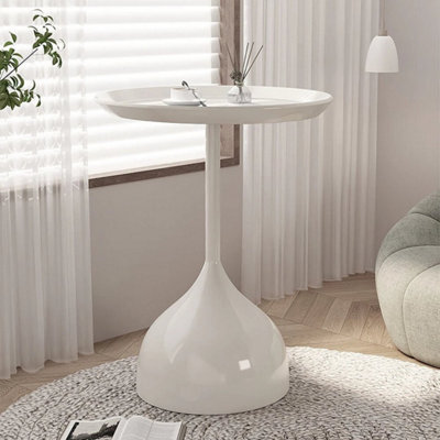 White Round Coffee Table Metal Iron Side Desk Small Round Wine - image 1