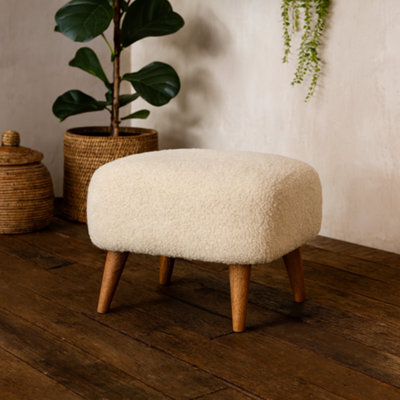 Wyld Haus Olbia Bouclé Square Footstool, Cream Cotton, Mango Wood Legs - image 1