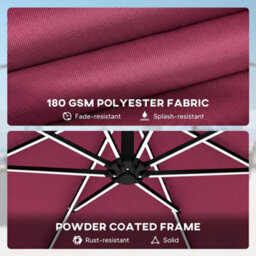 Outsunny 3 M Garden Cantilever Parasol With Solar Light, Rotation, Wine Red - thumbnail 9