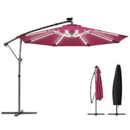 Outsunny 3 M Garden Cantilever Parasol With Solar Light, Rotation, Wine Red - thumbnail 2