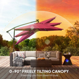 Outsunny 3 M Garden Cantilever Parasol With Solar Light, Rotation, Wine Red - thumbnail 6