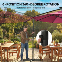 Outsunny 3 M Garden Cantilever Parasol With Solar Light, Rotation, Wine Red - thumbnail 7
