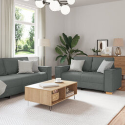 Vidaxl Sofa Set With Cushion 3 Pcs Grey 220 X 78 X 84 Cm Fabric - thumbnail 1