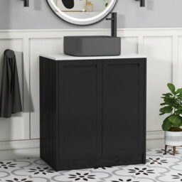 Royal Bathrooms Royal Bathroom Elmore 700mm Nocturne Black Freestanding Bathroom Vanity Unit 2 Door Plain White Worktop With Art Square Basin - thumbnail 1