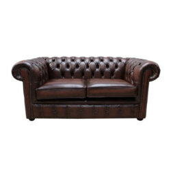 Chesterfield 2 Seater Antique Brown Real Leather Tufted Buttoned Sofa Settee In Classic Style - thumbnail 1