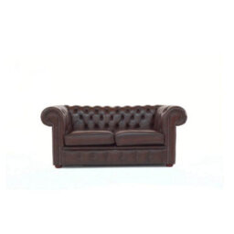 Chesterfield 2 Seater Antique Brown Real Leather Tufted Buttoned Sofa Settee In Classic Style - thumbnail 3