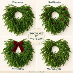 Amorly 20 In Christmas Norfolk Pine Wreaths,rustic Artificial Pine Wreath, Holiday Front Door Home Kitchen Cabinet Window - thumbnail 3