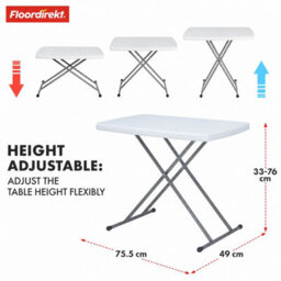 Floordirekt Folding Garden Table Nara Height Adjustable Lightweight Weatherproof Portable Camping Balcony Table White 75.5 X 49 Cm - thumbnail 3