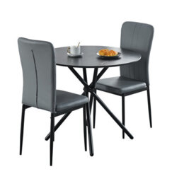 Hallowood Furniture Cullompton Small Black Round Dining Table 90Cm With 2 Light Grey Faux Leather Chairs - thumbnail 8