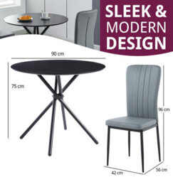 Hallowood Furniture Cullompton Small Black Round Dining Table 90Cm With 2 Light Grey Faux Leather Chairs - thumbnail 3