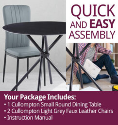 Hallowood Furniture Cullompton Small Black Round Dining Table 90Cm With 2 Light Grey Faux Leather Chairs - thumbnail 7