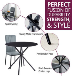 Hallowood Furniture Cullompton Small Black Round Dining Table 90Cm With 2 Light Grey Faux Leather Chairs - thumbnail 2
