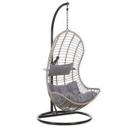 Beliani Hanging Chair With Stand Pineto Pe Rattan Grey - thumbnail 1
