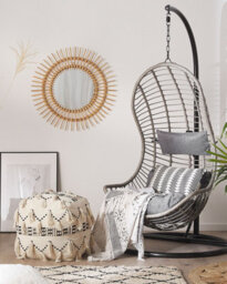 Beliani Hanging Chair With Stand Pineto Pe Rattan Grey - thumbnail 2
