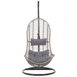 Beliani Hanging Chair With Stand Pineto Pe Rattan Grey - thumbnail 4