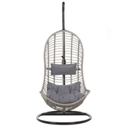 Beliani Hanging Chair With Stand Pineto Pe Rattan Grey - thumbnail 5
