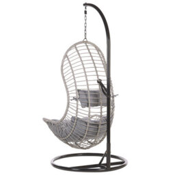 Beliani Hanging Chair With Stand Pineto Pe Rattan Grey - thumbnail 6