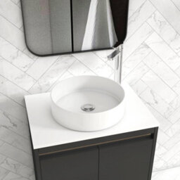 Royal Bathrooms Orion 600mm Matt Obsidian Black Floor Standing Plain White Countertop Vanity Unit 2 Drawer With Art Basin & Chrome Accent Trim - thumbnail 5