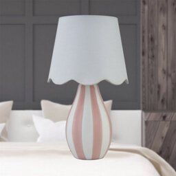 First Choice Lighting Connie - Pink And White Stripe Ceramic Table Lamp With Scalloped Shade - thumbnail 4