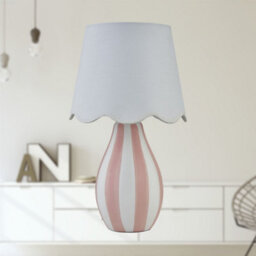 First Choice Lighting Connie - Pink And White Stripe Ceramic Table Lamp With Scalloped Shade - thumbnail 5