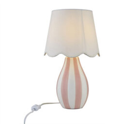 First Choice Lighting Connie - Pink And White Stripe Ceramic Table Lamp With Scalloped Shade - thumbnail 2