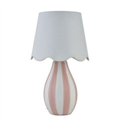 First Choice Lighting Connie - Pink And White Stripe Ceramic Table Lamp With Scalloped Shade - thumbnail 1