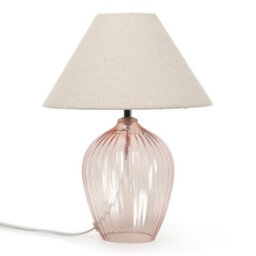 Valuelights Olivet Blush Pink Glass Table Lamp With Fabric Tapered Lampshade Bedside Light - Bulb Included
