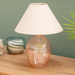 Valuelights Olivet Blush Pink Glass Table Lamp With Fabric Tapered Lampshade Bedside Light - Bulb Included - thumbnail 5