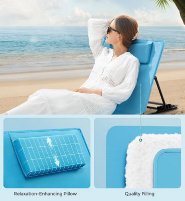Songmics Set Of 2 Beach Sunloungers, Deck Chairs Mats, Reclining Backrest, Lightweight Portable, For Camping Garden Pool, Sky Blue - image 1