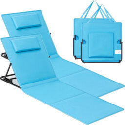 Songmics Set Of 2 Beach Sunloungers, Deck Chairs Mats, Reclining Backrest, Lightweight Portable, For Camping Garden Pool, Sky Blue - thumbnail 7
