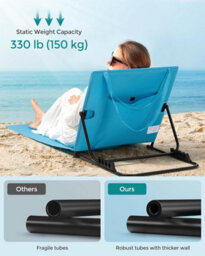 Songmics Set Of 2 Beach Sunloungers, Deck Chairs Mats, Reclining Backrest, Lightweight Portable, For Camping Garden Pool, Sky Blue - thumbnail 4
