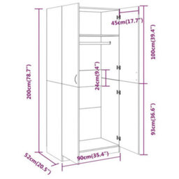Berkfield Wardrobe Grey Sonoma 90X50X200 Cm Engineered Wood - thumbnail 8