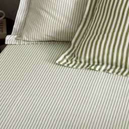 Yard Hebden Striped 100% Cotton Fitted Sheet, Olive, King - thumbnail 2