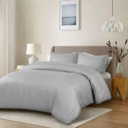 Ameha Silver Striped Microfibre Bedding Set Super King, Reversible & Breathable Duvet Cover, Fitted Sheet & Pillowcases - thumbnail 9
