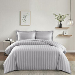 Ameha Silver Striped Microfibre Bedding Set Super King, Reversible & Breathable Duvet Cover, Fitted Sheet & Pillowcases - thumbnail 7
