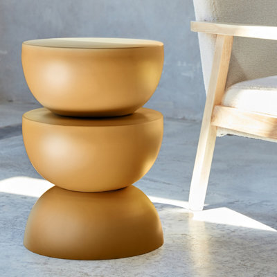 Sweeek - Side Table End Table Bedside Table Metal Diam.32 X H46.5Cm Mustard Yellow 32X32X46.5 Cm - Coumba - image 1