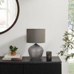 Furniturebox Uk Abigail Smoky Grey Glass Table Lamp