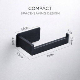 Billtix Black Toilet Roll Holder Wall Mounted, Self Adhesive Toilet Paper Holder, Stainless Steel Stick On Tissue Holder - thumbnail 2