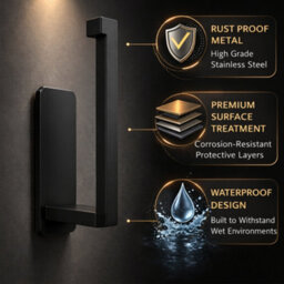 Billtix Black Toilet Roll Holder Wall Mounted, Self Adhesive Toilet Paper Holder, Stainless Steel Stick On Tissue Holder - thumbnail 5