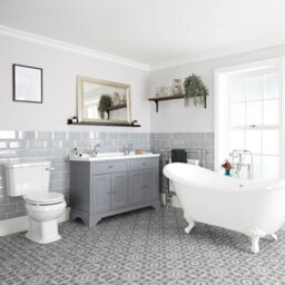 Homestylestore Light Grey Bathroom Suite With Double Ended Slipper Bath, 1210mm Vanity Unit And Close Coupled Toilet - thumbnail 1