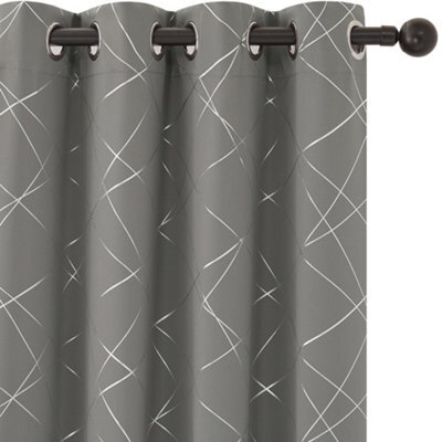 Deconovo Foil Printed Line Blackout Curtains Thermal Insulated Window Eyelet Curtains 55 X 72 Inch Light Grey 2 Panels