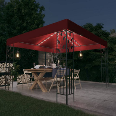 Berkfield Gazebo With Led String Lights 3X3 M Wine Red - image 1