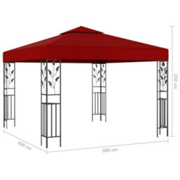 Berkfield Gazebo With Led String Lights 3X3 M Wine Red - thumbnail 9