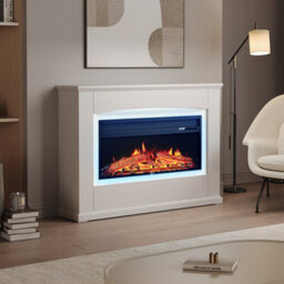 Living And Home Electric Fire Suite Black Fireplace With White Surround Set 7 Led Mood Light Adjustable Stove Size 34'' - thumbnail 1
