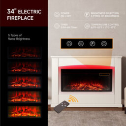 Living And Home Electric Fire Suite Black Fireplace With White Surround Set 7 Led Mood Light Adjustable Stove Size 34'' - thumbnail 5